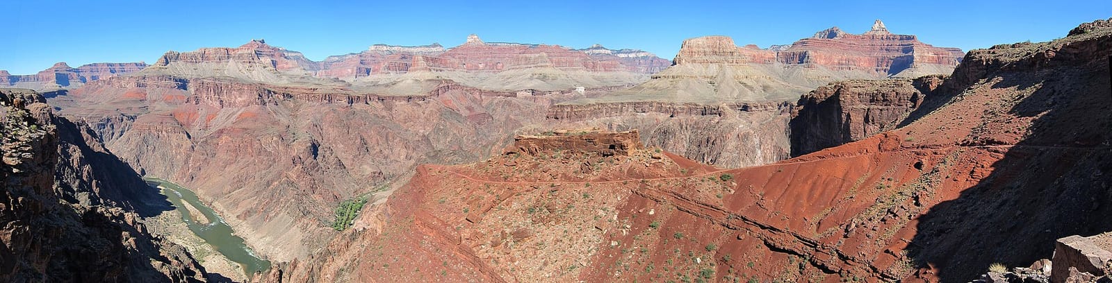 Panoramic Inner Canyon View from the South Kaibab Trail Sweeping panoramic view from the Tipoff on the South Kaibab Trail, with the Colorado River below.