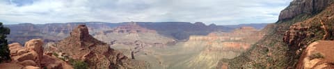 A sweeping panoramic view from Cedar Ridge on the South Rim Trail into the Grand Canyon's layered interior.